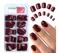 240pcs Burgundy Press on Nails Square Dark Red Short False Nails with Tools,12 Sizes Christmas Wine Red Acrylic Nails Reusable with Glue,for Women & Girls Manicure Decorations