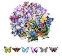 240PCS Butterfly Stickers, PET Waterproof Transparent Colorful Resin Decals Decorative for Nature Scrapbook Planners Laptops DIY Handbook Paper Crafts