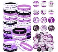 240Pcs Domestic Violence Awareness Bracelets Pins Purple Ribbon Awareness Wristbands Prevention Violence Pin Faith Courage Health Awareness Gifts Favors for Violence Alzheimer's Disease Breast Cancer