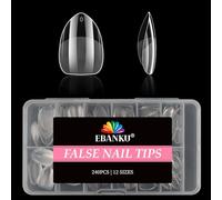 240PCS Extra Short Almond Nail Tips, EBANKU Pre-shape Half Matte Clear Press on Nails Acrylic Full Cover False Nail Extension Clear Gelly Fake Nails for Women Girls Manicure Salon DIY, 12 Sizes