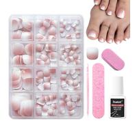 240pcs Fake Toe Nails Set, Stick on Toenails Short Square False Nails, False Toenails with Glue and Any Other Thing You Need for Fake Nails Manicure