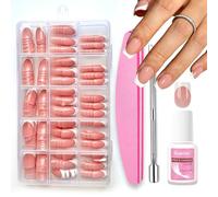 240pcs French False Nails Kit - Medium Square Fake Nails With Glue - Full Cover Press On Nails French Tip - 15 Size Acrylic Nail Tips Stick On Nails For Women french Manicure Home