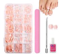 240pcs French Press on Toenails - Square Fake Toenails & False Toe Nails Short with Glue - 15 Sizes Stick on Toenails for Women Girls - Reusable & Natural Look