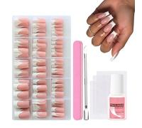 240PCS French Tip False Nails, Press On Nails Kit with 15 Sizes, Coffin Stick On Nails, Nude Pink White Full Cover False Nails for Office, Wedding & Daily Wear