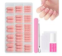 240PCS French Tip False Nails, Press On Nails Kit with 15 Sizes, Short Square Stick On Nails, Nude Pink White Full Cover False Nails for Office, Wedding & Daily Wear