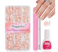 240Pcs French Tip False Nails - Short Press On Nails with White Tip for Women Girls - 15 Sizes Full Cover Stick & Glue On Reusable Square Fake Nails - French Manicure Decorations