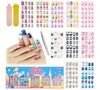 240Pcs Kids False Nail with Nail Glue Children Girls Press on short Nails Long lasting Quick Stick on Cute Pre Glue Full Cover Acrylic Nail Kit for Girls Kids Gift DIY Nail Art Decor (Starry Unicorn)