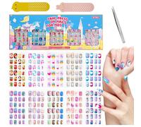 240PCS Kids Press on Nails with Nail Glue Cute Pre glue False Nails for Children Girls Long lasting Quick Stick on Full Cover Acrylic Nail Kit for Girls Kids Gift DIY Nail Art Decor (Candy Unicorn)