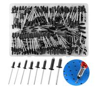 240Pcs Large Flange Rivets, Aluminium Blind Rivet with 8 Size, Pop Blind Rivets Set, Black Rivets for Storage Box, Metal Tube, Sheet Mounting,Furniture