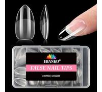 240PCS Medium Almond Nail Tips, EBANKU Pre-shape Half Matte Clear Press on Nails Acrylic Full Cover False Nail Extension Clear Gelly Fake Nails for Women Girls Manicure Salon DIY, 12 Sizes