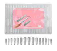 240Pcs Sandwich Dual Forms for Polygel Top & Bottom Long Coffin Nail Mold with Guide Lines for Quick Nail Extensions Reusable Full Cover Acrylic Builder Gel Extension Forms Molds (White B)