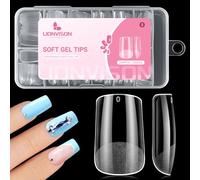 240PCS Short Square Nail Tips: Soft Gel Full Cover Half Matte 12 Sizes
