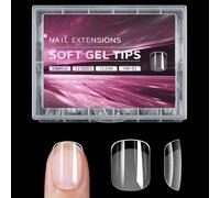 240pcs Square Nails Tips Full Cover Clear Gel Extensions For 12 Size With Storage Box Home Manicure Supplies