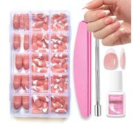 240pcs Stick On Nails Kit - Short False Nails With Glue - Full Cover Press On Nails Almond - Pink White Fake Nails French Tip - 15 Size Acrylic Nail Tips For Women French Manicure