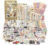 240Pcs Vintage Travel Scrapbooking Stickers Pack Decorative Paper Washi Stickers Aesthetic DIY Retro Journaling Scrapbooking Supplies Kit for Bullet Junk Journal Art Crafts Diary Planner Photo Albums