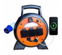 240v 10A Camping Mains Roller Power Unit with USB & LED light, Circuit Breaker Electric Hook Up for Caravans, Motor Homes, Tents & Boats