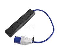 240v 4 Way Fly Lead, 16Amp Plug, 0.5m Long Extension Lead
