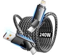 240w 4 in 1 Charging Cable, Fast Charger USB C to Lightning Cable, Braided USB to USB C Cable, Travel Essential Multi Charging Cable for iPhone 16/15/14 Series/Pad/MacBook/Galaxy/Laptops and More[5FT]