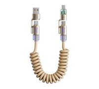 240w 4-in-1 Retractable Coiled Charging Cable, Vehicle-Mounted Spring Data Cable, Universal 78in Multi-Port Charger Cord, Multi-Port Charger Cord for All USB-Compatible Devices (Gold)