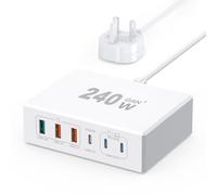 240W 6-Port USB Charging Station, GaN II USB Charging Hub, Type C PD 100W 20W Laptop & Phone Fast Charger Plug, Compatible with MacBook Pro/Air, Dell XPS, iPhone 17/16/15/14/Pro, iPads, Steam Deck