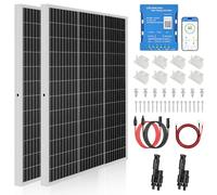 【240W Bluetooth APP Solar Panel Kit】DERUXI 2x120W Caravan Solar Panel 1kWh/Day Off-Grid for RV Boat Shed: 2Pcs 120W 12V Solar Panels+20A Bluetooth Charge Controller+T Connector+Solar Cable+Z Bracket