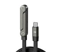 240W Braided Fast Charge USB C to USB C Cable, 5 FT Foldable Right Angle Durable Charger Cord, 2026 New 2-in-1 Invisible Built-in Phone Stand Flat Type-C Cable, Black (1)