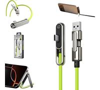 240W Invisible Holder Charger Cable with Stand, USB-C Sideways Phone Charger & Dual-Head Adapter with Adjustable Foldable Holder, Zinc Alloy Fast Charging Cord,Ideal for Gaming & Travel (1pc)