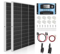 【240W MPPT Solar Panel Kit】DERUXI 2x120W Solar Panel Kit 1kWh/Day Off-Grid for RV Boat Camping Shed: 2Pcs 120W 12V Mono Solar Panels+30A MPPT Solar Charge Controller+T Connector+Solar Cable+Z Bracket