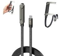 240w Ultra-Fast Charging Invisible Holder Charger Cable with Stand, T-Shaped 90° Elbow Braided Charger Cord, 2-in-1 USB C Charging & Hands-Free Viewing for Gaming, Office, Car Travel (C- L)