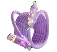 240W USB C Cable,4 in 1 Charging Cable Fast Charging & Data Sync,Multi USB Charger Cable with Breathing Light,Charger Cord for iPhone 16/15 14 13 iPad Samsung Galaxy MacBook iPad Tablets,Purple 5Ft