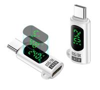240W USB C Power Meter Tester, 80Gbps Type C Female to Male Extension Adapter Compatible with Thunderbolt 5/4/3 Support 48V/5A 8K@60Hz OTG Data Transfer & Charge with LED Digital Display 2pack(White)