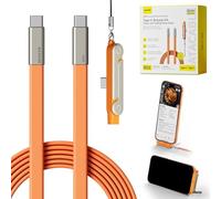 240W USB C to USB C Cable with 360° Rotating Phone Stand | E-Marker Chip PD 3.1 Fast Charging Liquid Silicone Cord | Zinc Alloy TypeC Cable for Laptops, Tablets & Phones, 1.5M