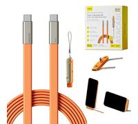 240W USB C to USB C Cable with 360° Rotating Phone Stand | E-Marker Chip PD 3.1 Fast Charging Liquid Silicone Cord | Zinc Alloy TypeC Cable for Laptops & Phones, 5ft - Orange