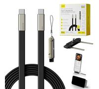 240W USB C to USB C Cable with 360° Rotating Phone Stand | E-Marker Chip PD 3.1 Fast Charging Liquid Silicone Cord | Zinc Alloy TypeC Cable for Laptops & Phones, 5ft - Black