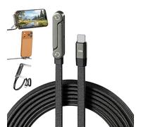 240W USB C to USB C Charger Cable with Foldable Phone Stand, 1.5M 2-in-1 Fast Charging Stand Sideways Data Cables Lead Invisible Holder for iPhone 17 16 15 iPad Macbook Pro Galaxy S25 A53 Pixel etc