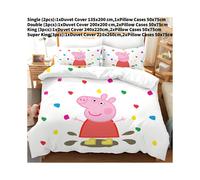 (240x220cm) Pig Digital Peppa Printing Duvet Cover Pillowcase Set Gifts Bedding Bedroom
