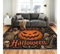 240x300cm Rugs for Living Room, Halloween Rugs for Bedroom | Gothic Skull Area Rug Washable Pumpkin Monster Rug Soft Low Pile Anti-Slip Carpet Home Decor Mat