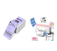 241BT Thermal Label Printer 4x6 & 500Pcs 4 x 6 Inch (100 x 150mm) Purple Fanfold Thermal Shipping Labels, Shipping Label Printer, Compatible with Android,IOS and PC, Compatible with Royal Mail, Hermes