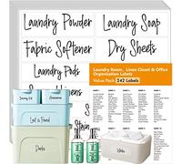 242 pcs Laundry Room, Linen Closet & Office Labels, 220 Pre-printed Waterproof Oil&Tear Resistant Removable Stickers, 22 Blank Ones, No Residue for Home Office Craft Room Organization (Black on Clear)