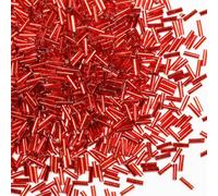 2420pcs/80g Tube Beads Glass Bugle Seed Beads Length 6mm Tube Beads for Jewelry Making (Red Silver Core)
