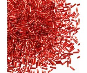 2420pcs/80g Tube Beads Glass Bugle Seed Beads Length 6mm Tube Beads for Jewelry Making (Red Silver Core)