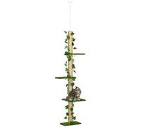 PawHut 242cm Adjustable Floor-To-Ceiling Cat Tower - Green, Yellow