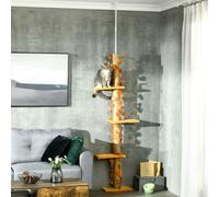 242cm Adjustable Floor-To-Ceiling Cat Tree w/ Anti-Slip Kit PawHut Orange 35cm