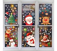 242PCS Christmas Window Clings 9 Sheets Christmas Window Stickers Snowflakes Sata Claus Reindeer Snowman Xmas Decals for Chrismas Party Decoration Holiday Supplies
