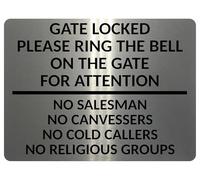 2430 Gate Locked Please Ring The Bell For Attention Metal Aluminium Plaque Sign (Brushed Silver, 20x15cm)