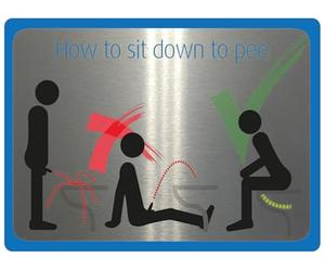 2437 How To Sit Down To Pee Toilet Funny Metal Aluminium Plaque Sign (Brushed silver, 20x15cm)
