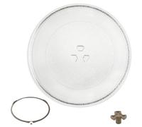 245mm Microwave Turntable Glass Plate, Microwave Plate Replacement with 3 Fixers, Microwave Glass Plates with Turntable Ring and Support, Universal Fit Turntable Glass Plate for Small Microwaves