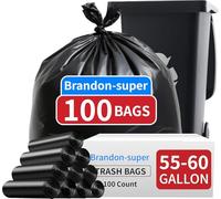 246 Liter Black Bin Liners 100 Bags Drawstring Garbage Bags Thickened Stretchy, Household, Kitchen,Restaurant,Kitchen,Office Eco-Friendly Garbage Bags