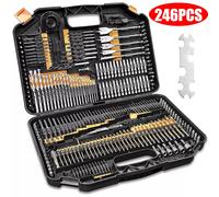 246pc HSS Drill Bit Set Screwdriver Bits Storage Case DIY for Wood VOGREX Black One Size