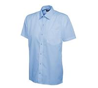 247-Clothing Mens Classic Short Sleeve Shirt Poplin Office Casual Easy Care Colours (14.5 Collar, Light Blue)